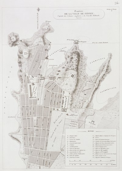 Piano della città di Sydney, da Voyage Autour du Monde (1817-20), pubblicato 1822-24 da Louis Claude Desaulses de Freycinet